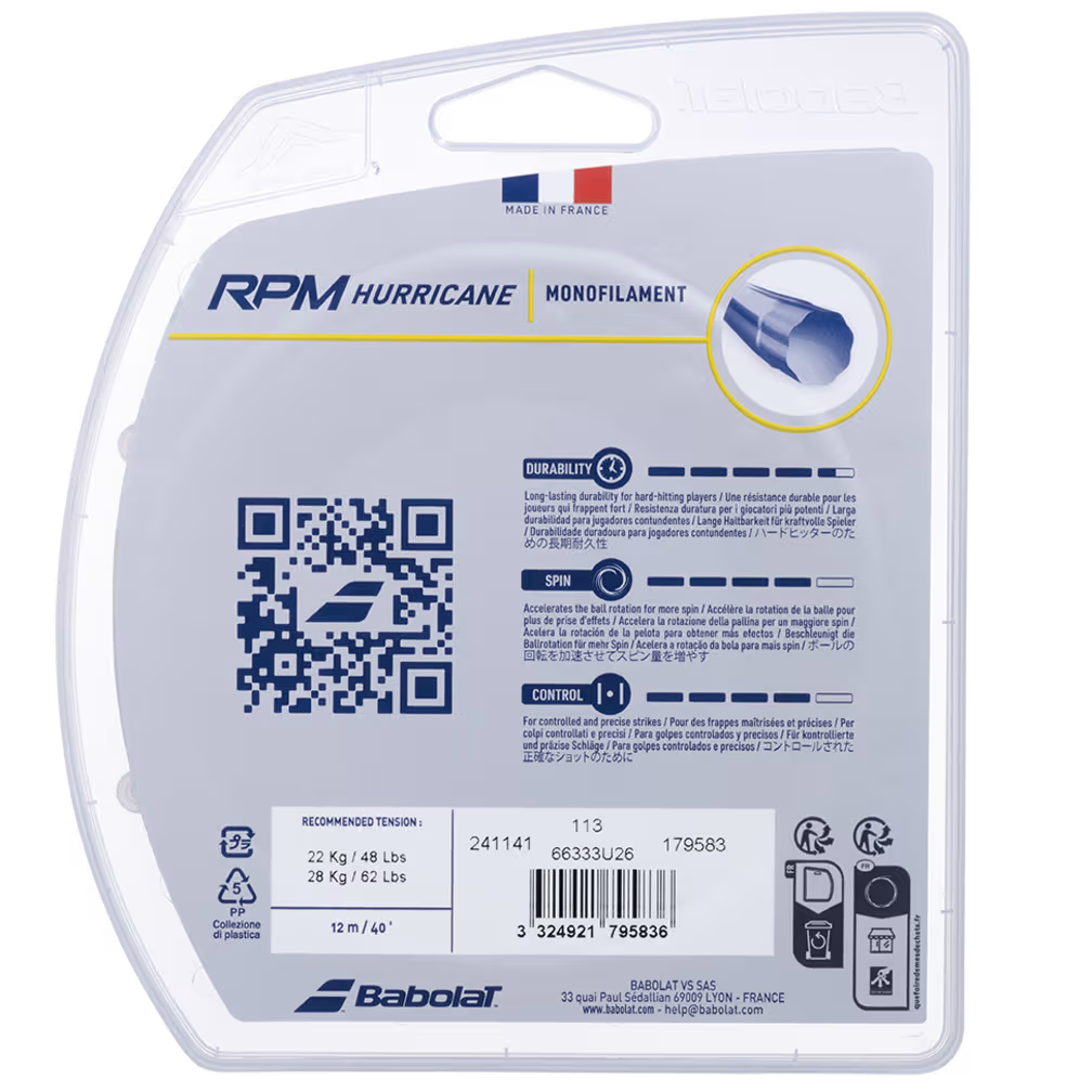Cuerda tenis Babolat RPM Hurricane 12 mts.